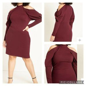 Eloquii Womens Maroon Bodycon Pencil Dress Cold Shoulder Mock Halter Neck 18